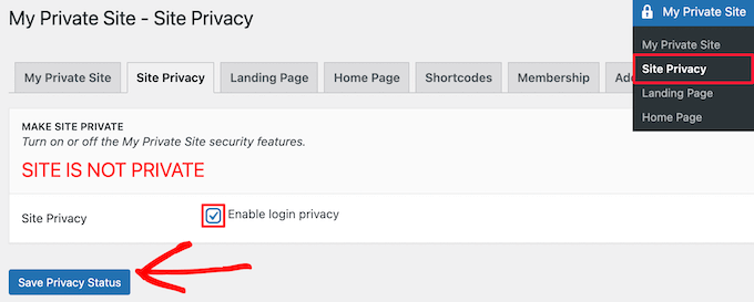 Zaznacz pole Włącz prywatność logowania Check enable login privacy box