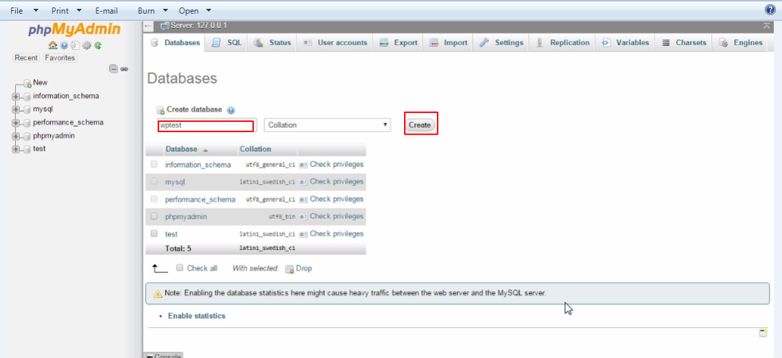 Come installare WordPress sul tuo computer Windows create-database