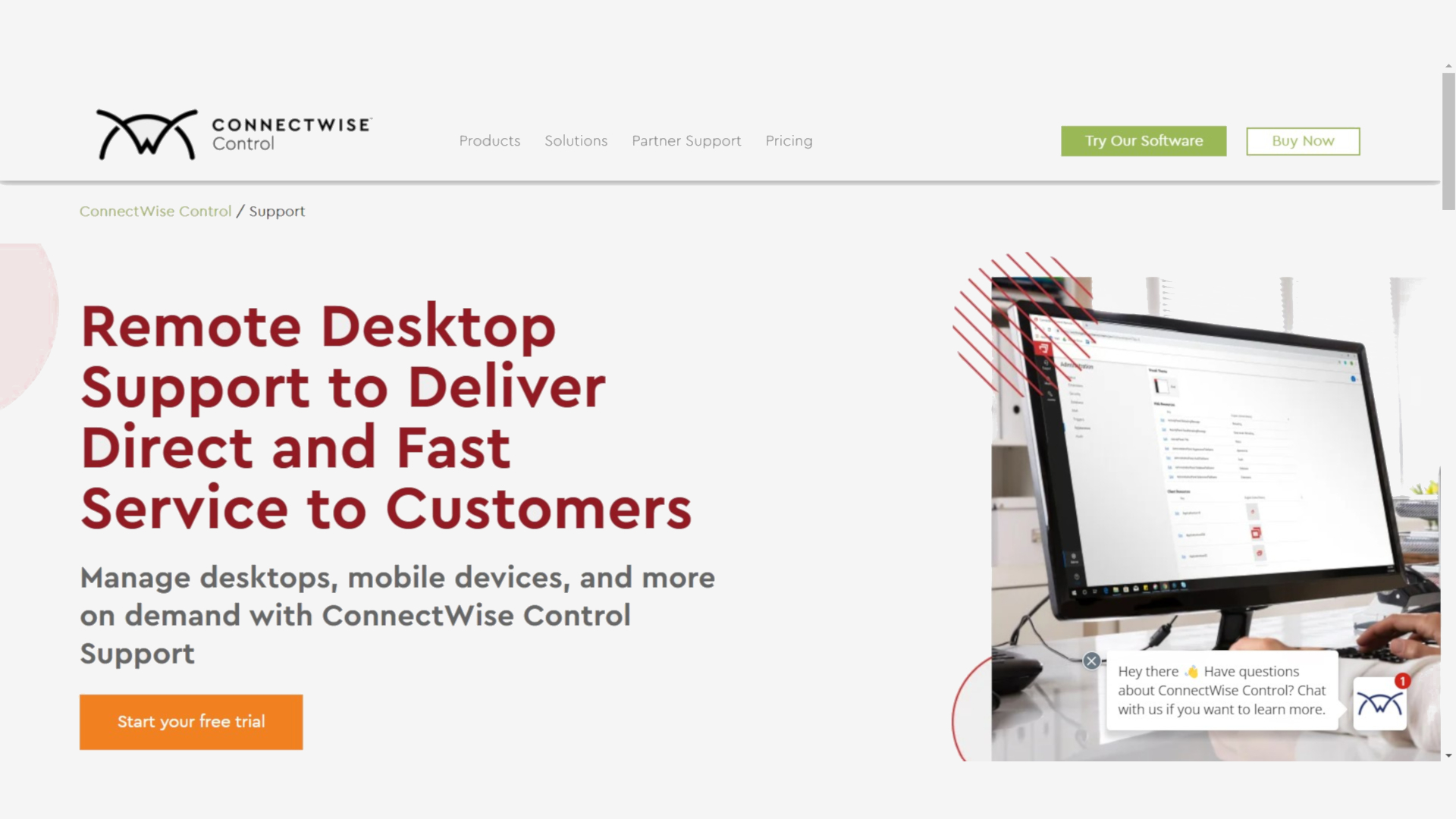 لقطة شاشة دعم ConnectWise Control