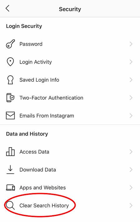 montrant dans les paramètres comment effacer l'historique de recherche Instagram
