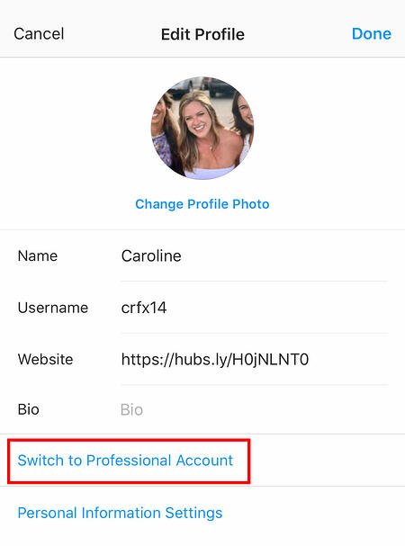 comment passer au compte professionnel instagram