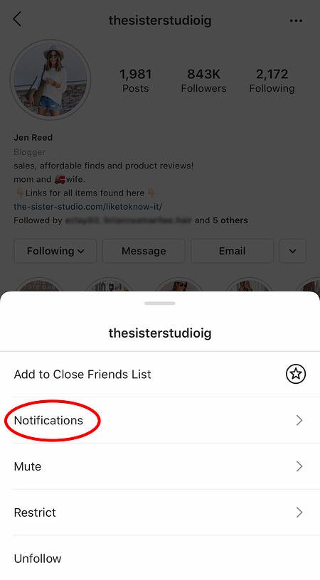 le compte instagram de quelqu'un pour recevoir des notifications lorsque les influenceurs publient