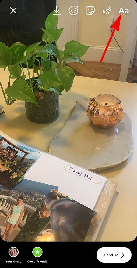 le bouton texte sur une story instagram pour ajouter du texte