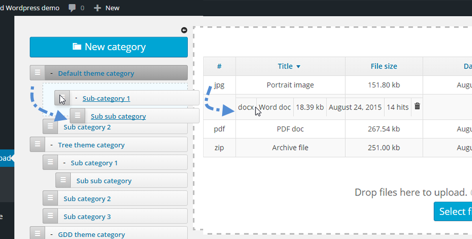 Download do arquivo WP - Melhor plug-in responsivo do gerenciador de arquivos do WordPress WP File Download feature - Drag and Drop interface