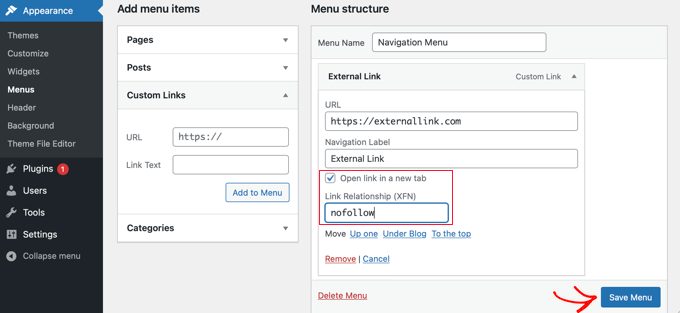nofollowmenusmethod1nofollow Type nofollow in Link Relationship