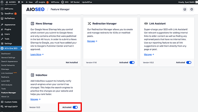 オールインワンSEOはIndexNow機能を有効にします All in One SEO Enable IndexNow Feature