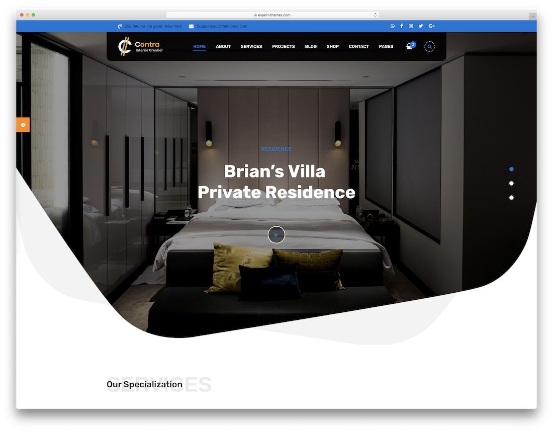 modello di sito web di design d'interni contra