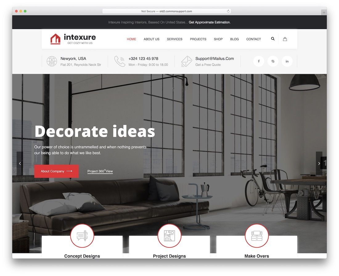 modello di sito Web di interior design intexure