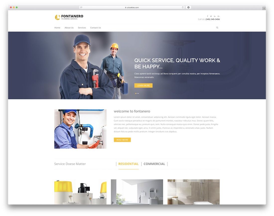 Fontanero kostenlose Website-Vorlage für den Bau