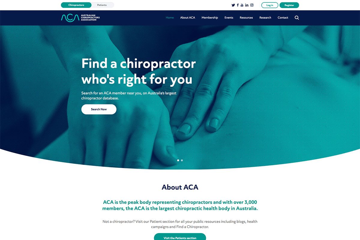 Desain situs web Asosiasi Chiropractor Australia