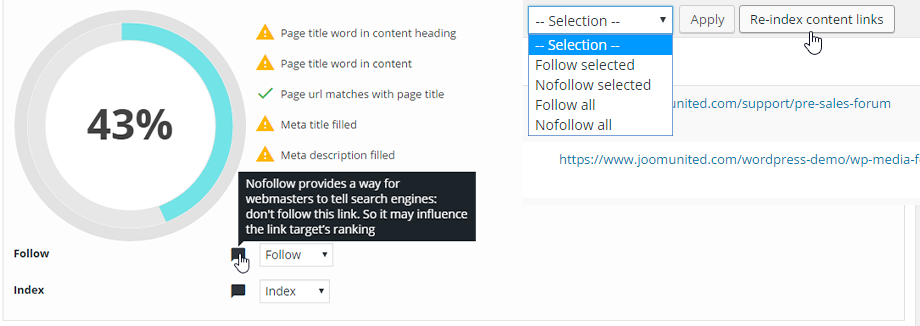 WP Meta SEO - Una soluzione SEO completa per siti Web WordPress WP Meta SEO Feature - Follow Nofollow WP content