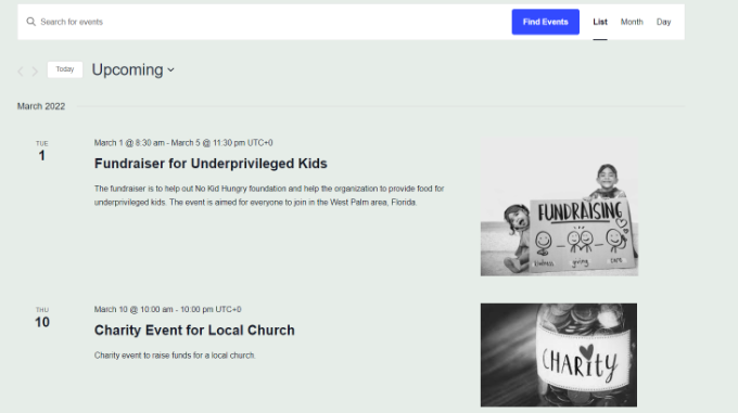 ตัวอย่างหน้ากิจกรรม Events page preview