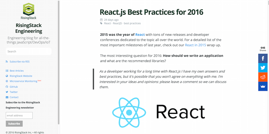 2016 RisingStack을 위한 React.js 모범 사례