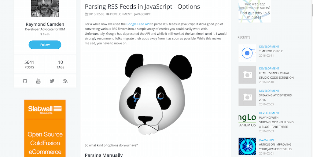 JavaScript 옵션에서 RSS 피드 구문 분석하기 · Raymond Camden