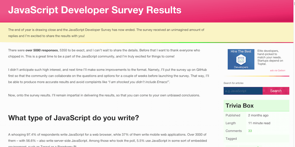 JavaScript 개발자 설문조사 결과
