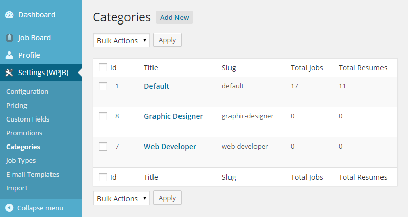 WPJobBoard Job Cateogires