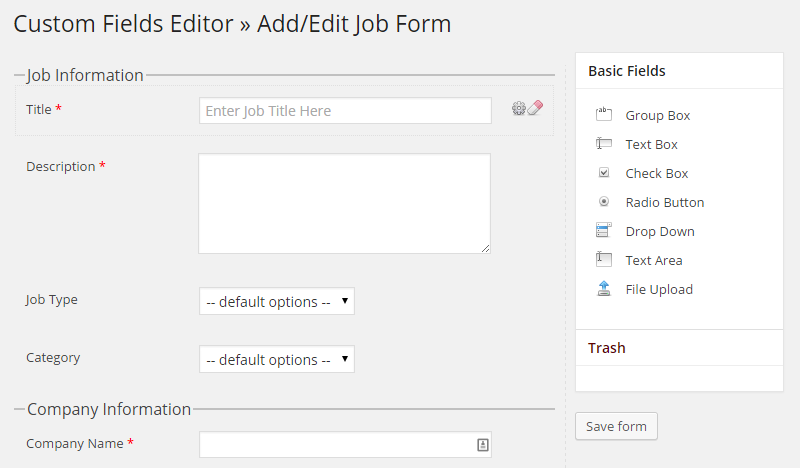 WPJobBoardフォームエディター