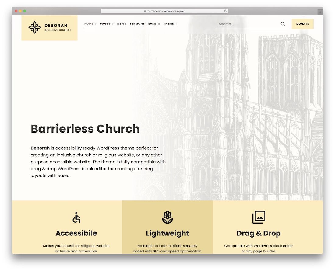 motyw wordpress kościoła deborah