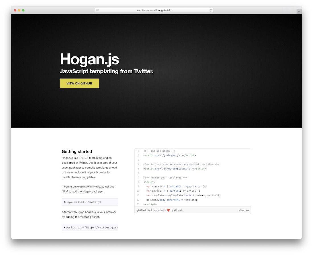 javascript için hogan şablonlama motoru