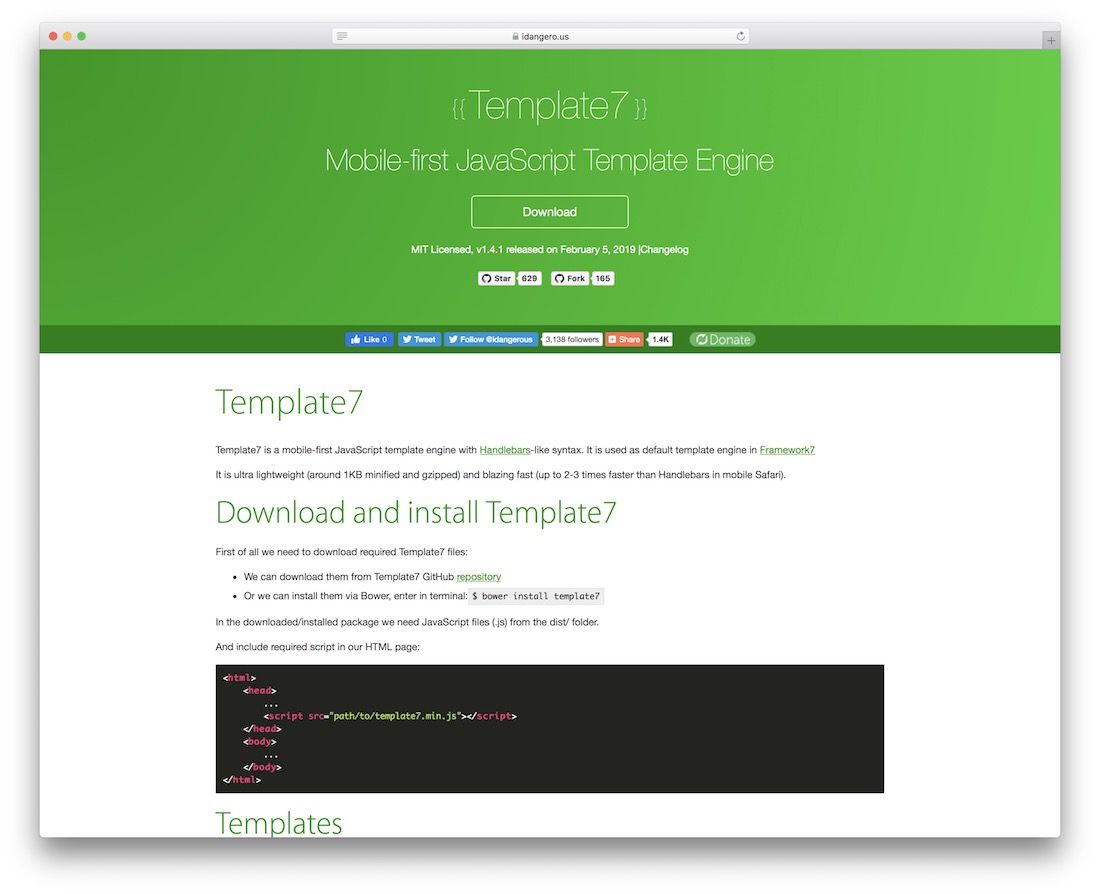 template7 mobil javascript şablonlama motoru