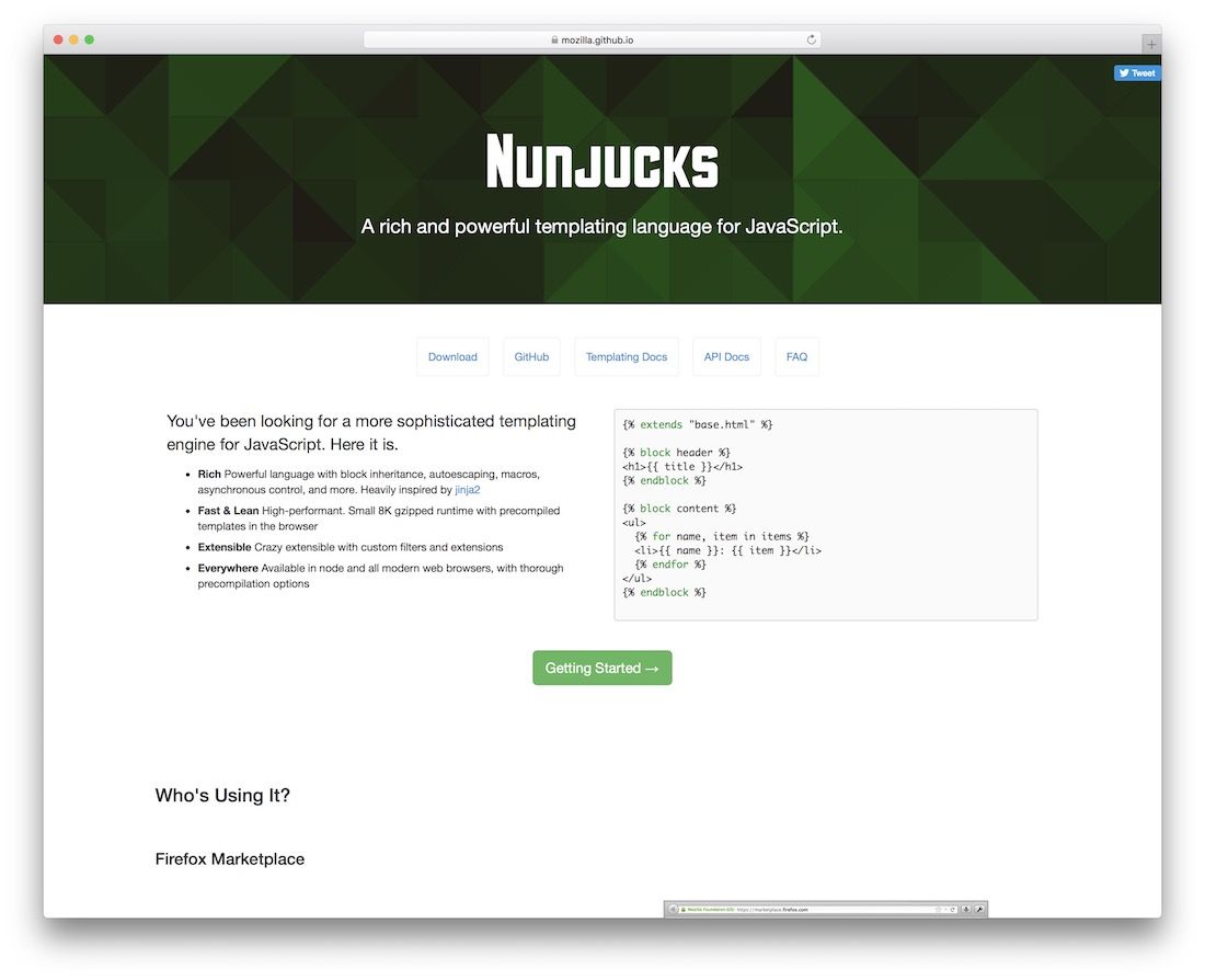 javascript için nunjucks şablonlama motoru