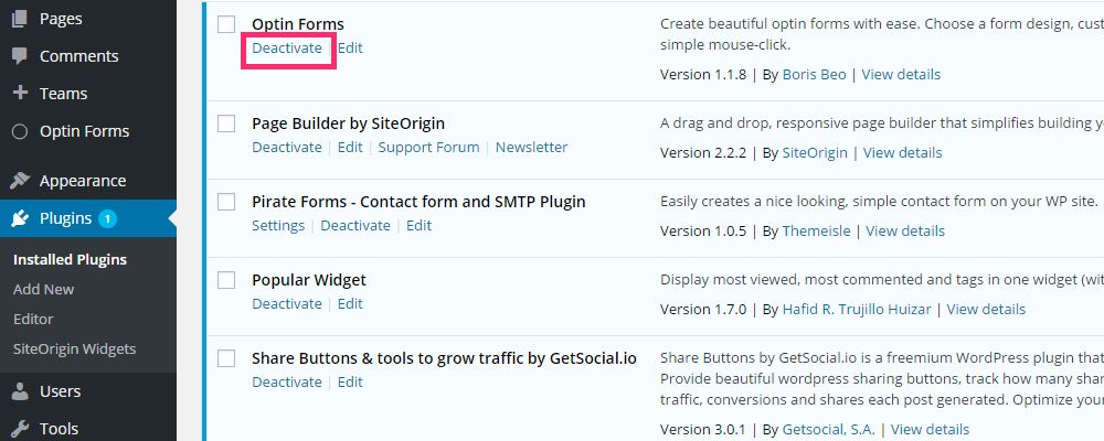 disattivare i plugin.