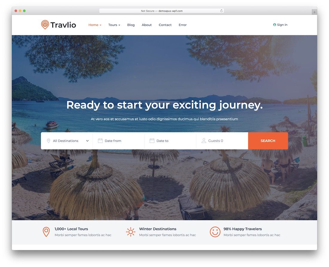ธีมเวิร์ดเพรสตัวแทนการท่องเที่ยว travlio