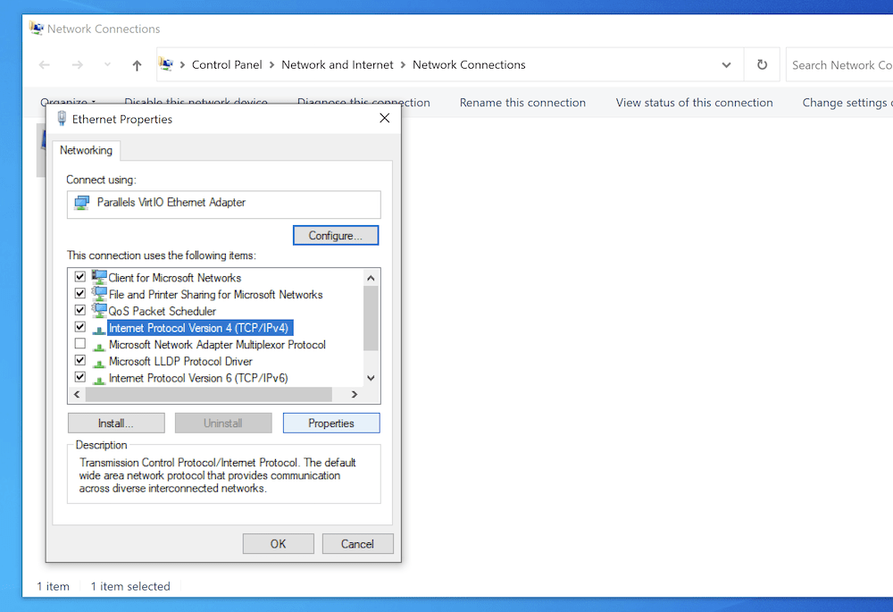 لوحة الشبكات الموجودة في نظام التشغيل Windows ، والتي تعرض كافة التوصيلات الخاصة بجهاز الكمبيوتر.