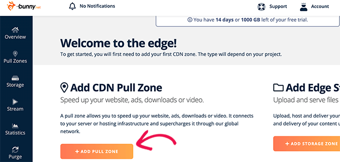 لوحة القيادة الأرنب CDN Bunny CDN dashboard
