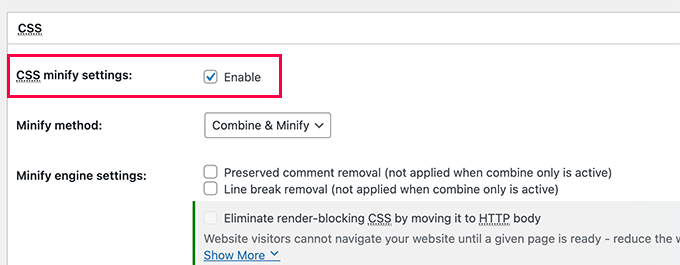 تفعيل CSS تصغير Enable CSS minify