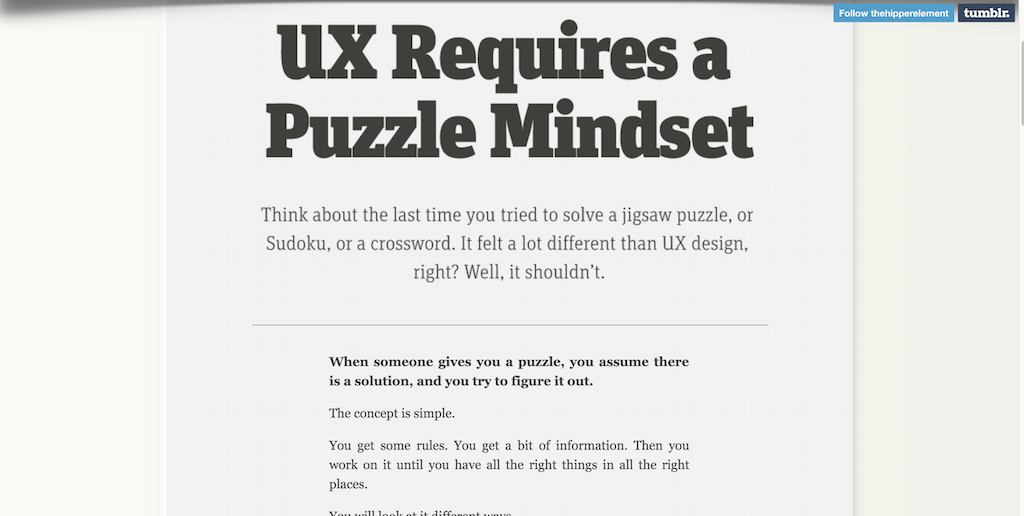 UX requer uma mentalidade de quebra-cabeça