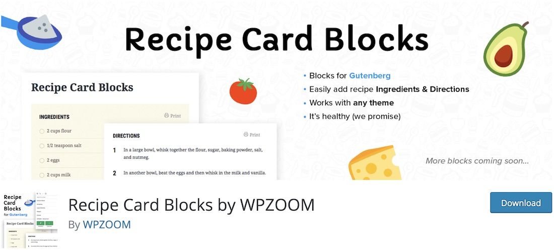 la scheda della ricetta blocca il plug-in wordpress