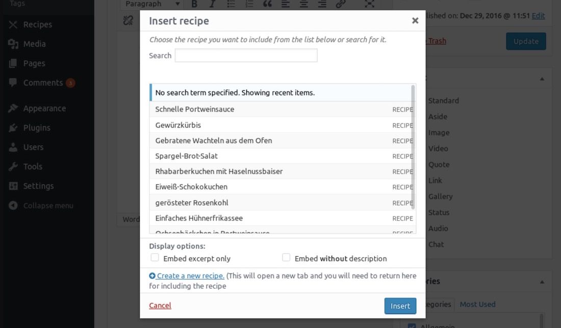 plugin di ricette wordpress per ricette