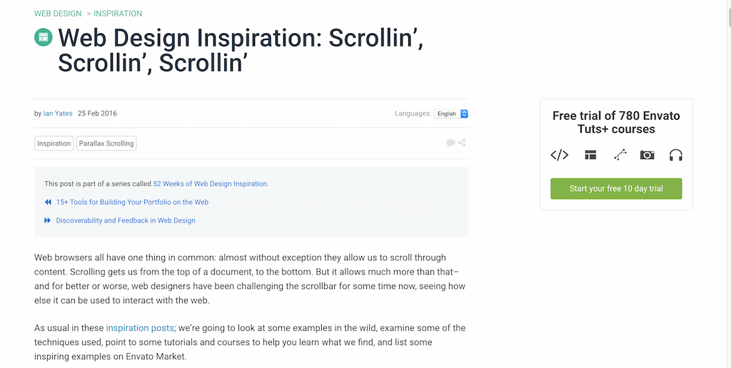 แรงบันดาลใจในการออกแบบเว็บ Scrollin' Scrollin' Scrollin'