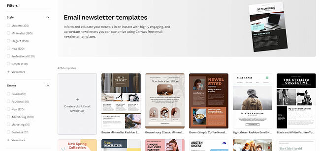 modelli di newsletter via e-mail: canva