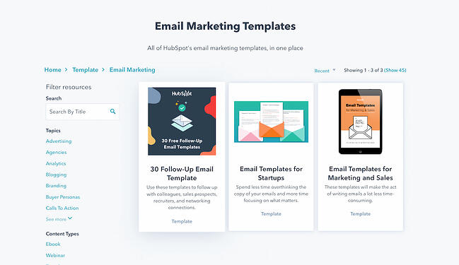 modelli di newsletter e-mail: modelli di copia e-mail di hubspot
