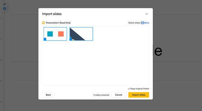 presentazione powerpoint: importazione di diapositive in diapositive google
