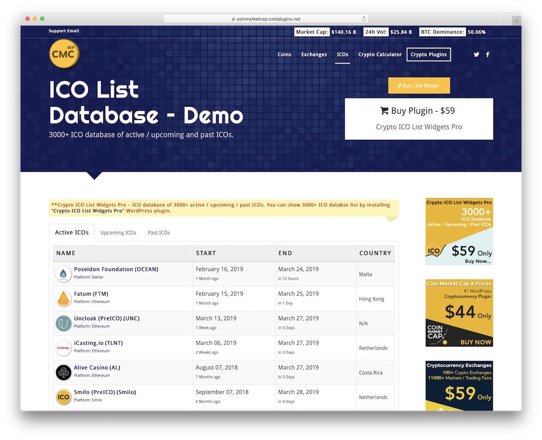 widgets de liste crypto ico pro