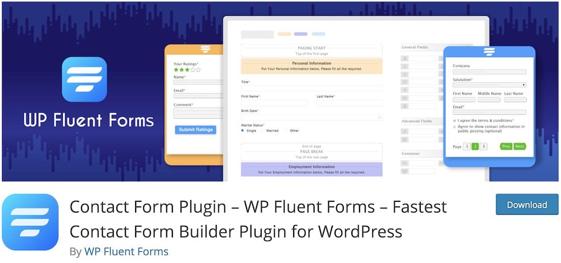 plugin wordpress de formulário de contato gratuito fluentform
