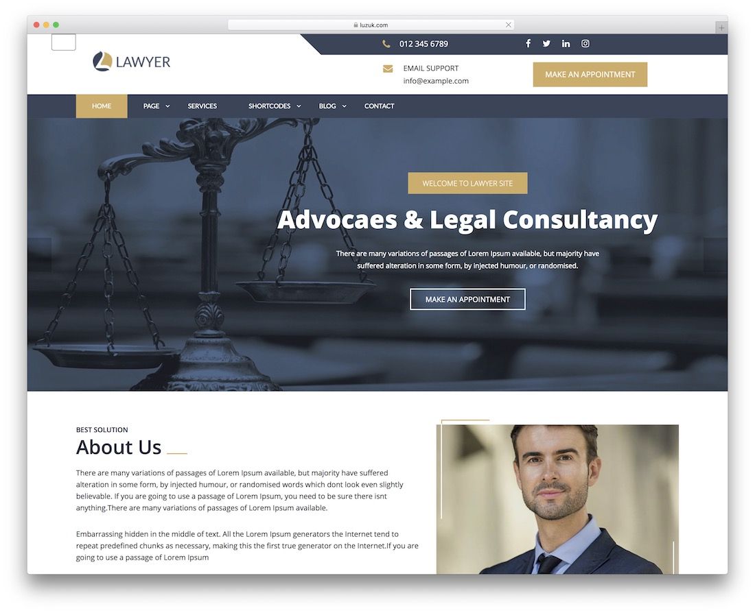 бесплатная тема wordpress для эксперта-адвоката