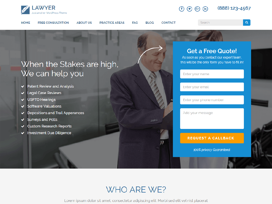 Lawyer Landing Page Тема WordPress для юридических сайтов