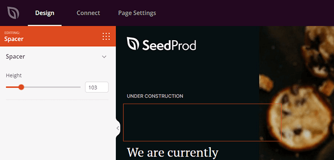 Użyj suwaka, aby dostosować wysokość bloku SeedProd Spacer Use the slider to adjust the height of the SeedProd Spacer block