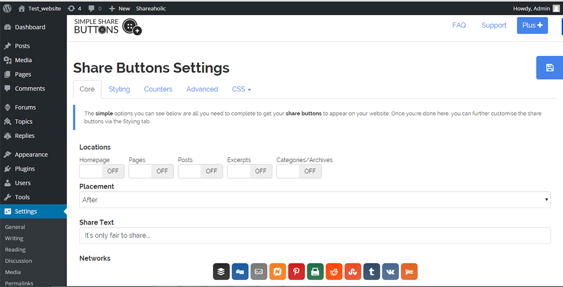 additionneur de boutons de partage simples