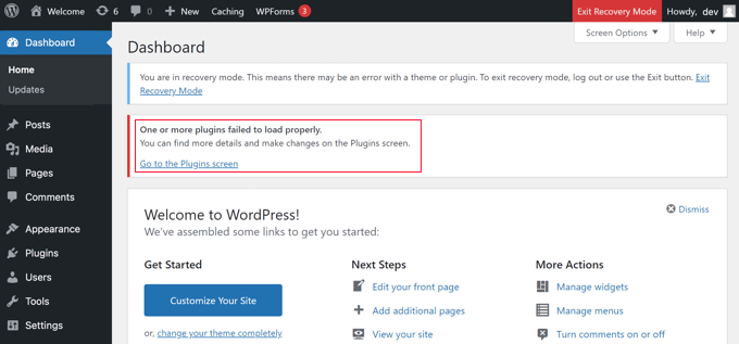 Dasbor Masuk Mode Pemulihan Recovery Mode Login Dashboard