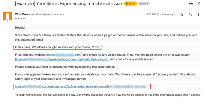 Kesulitan Teknis Email Dengan Tautan ke Mode Pemulihan Technical Difficulties Email With Link to Recovery Mode