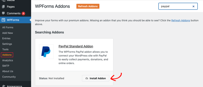 安装 PayPal 标准插件 Install the PayPal Standard Addon