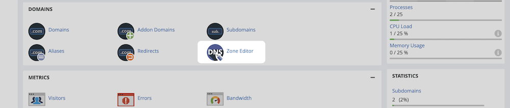 ตัวแก้ไขโซนภายใน cPanel