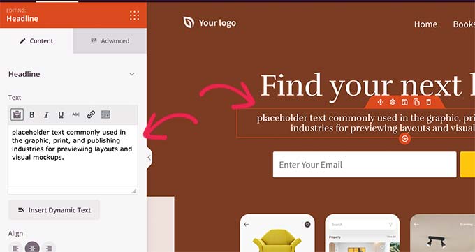 Arahkan dan klik untuk mengedit elemen apa pun