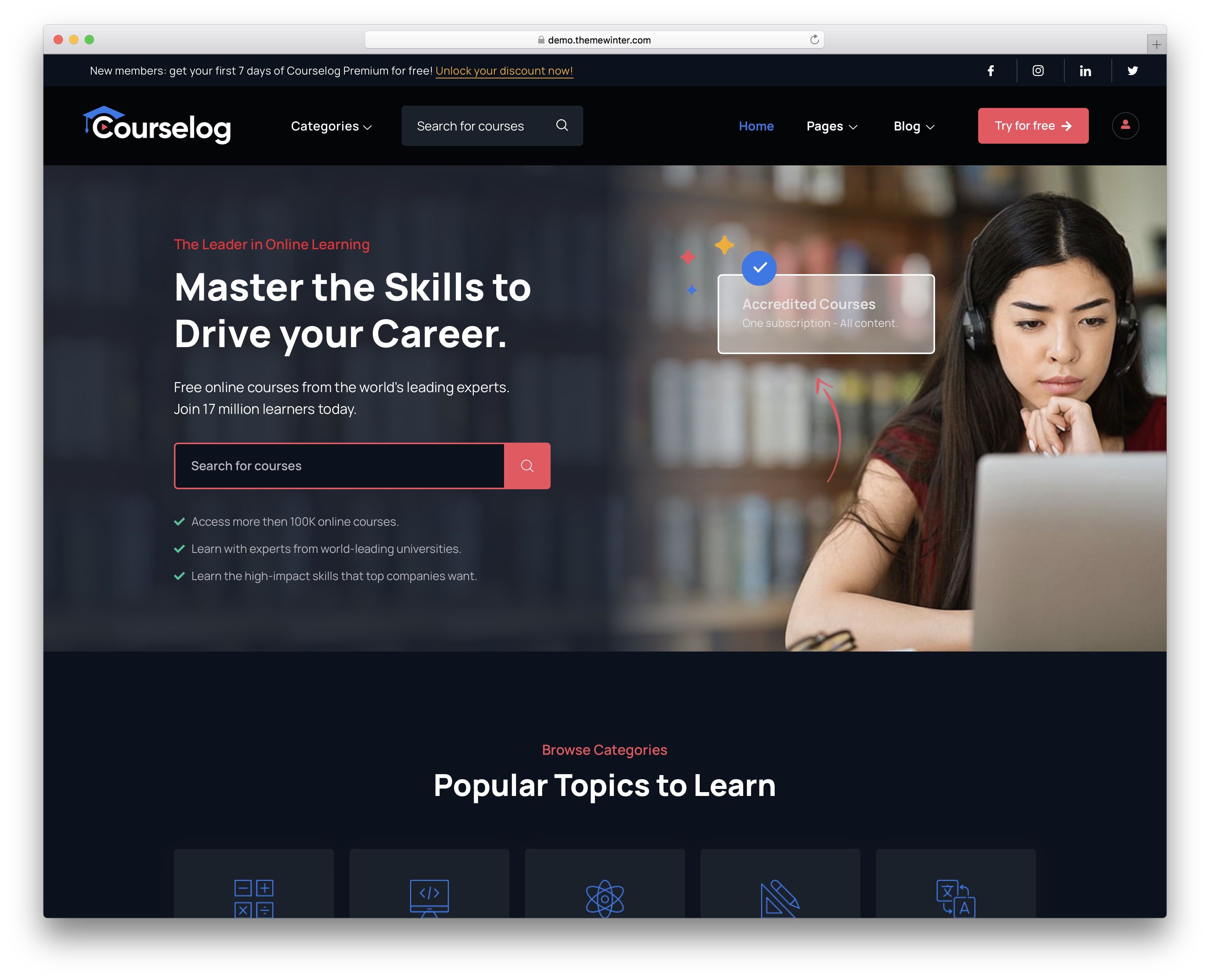 tema wordpress courselog