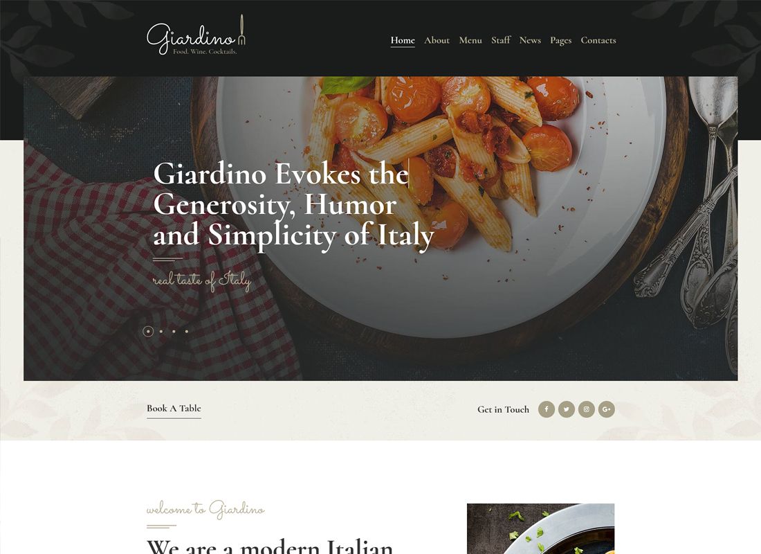 Giardino | Bir İtalyan Restoranı ve Kafe WordPress Teması